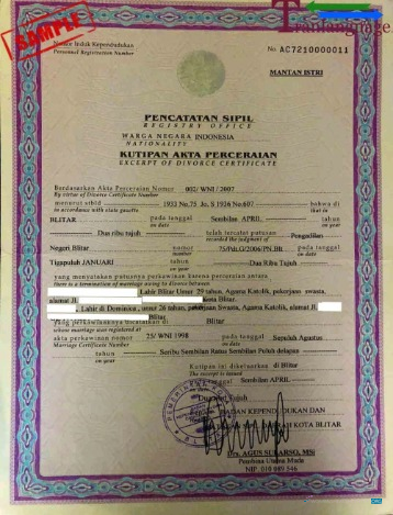 Download Indonesia Register of Blitar divorce certificate Photoshop template